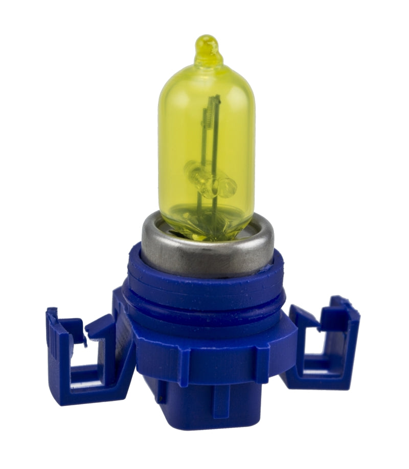 Pair of Hella H16/9009 12V 35W Xen Pure Yellow XY bulbs for vehicle headlights, showing the yellow-tinted bulb design.