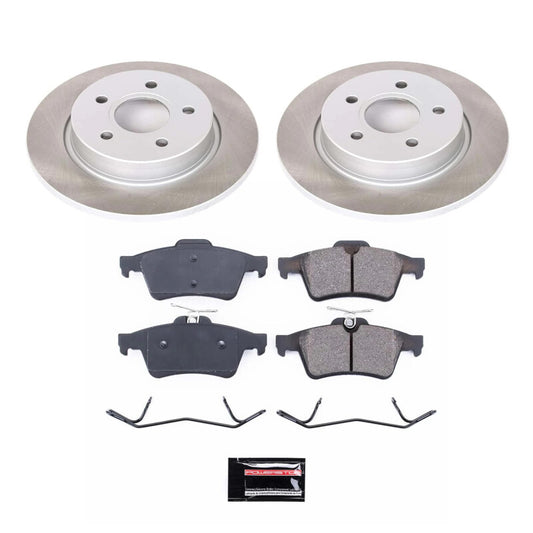 PowerStop rear semi-coated brake rotor kit for Ford Focus 2012-2018, performance brake kit with vented rotors and black coating