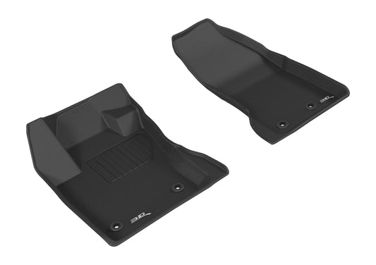 Black 3D MAXpider rubber floor mats for the first row of 2015-2020 Jeep Renegade, featuring textured surface and custom fit.