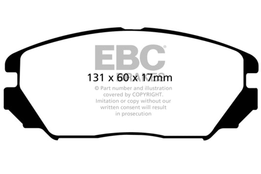 EBC Redstuff front brake pads for 2008-2009 Hyundai Azera 3.3, high-performance automotive brake pads with red friction material