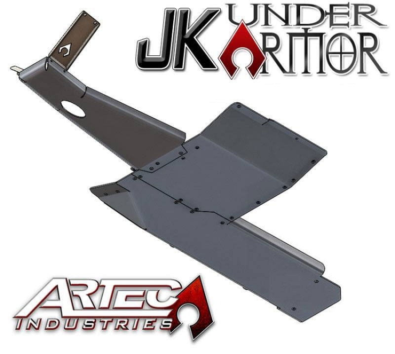 Artec Industries two-door Jeep Wrangler JK under armor skid plates for 2012-2016 models, providing undercarriage protection.