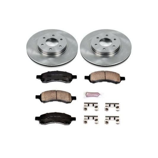 PowerStop OE front brake kit for Chevrolet Trailblazer 2006-2009 with brake rotors and pads installed