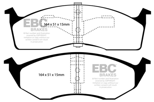 EBC Ultimax2 front brake pads for Chrysler Concorde 3.3 engine, OE style, with metal backing and friction material.