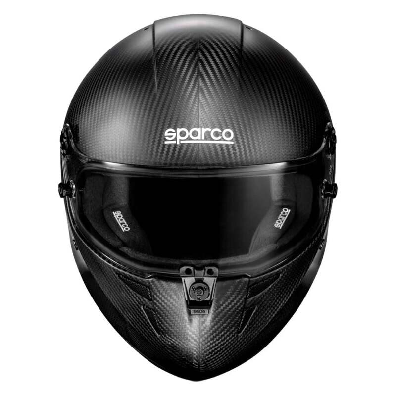 SPARCO Stealth RF Carbon helmet in small size, black with sleek aerodynamic design and ventilation features.