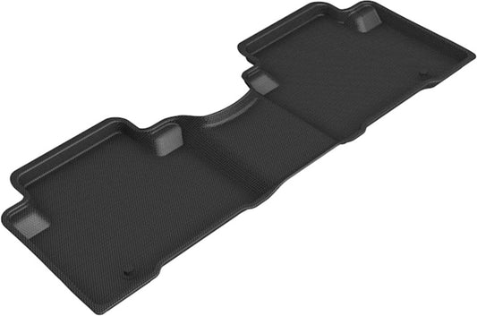 Black 3D MAXpider rubber floor mats for second row of Hyundai Santa Fe (2013-2019) Santa Fe XL, providing durable interior protection.