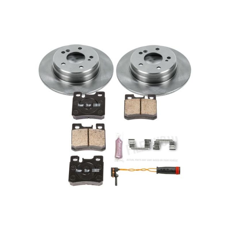 PowerStop OE rear brake kit for Mercedes-Benz C280 (1996-2000), includes brake rotors and calipers for reliable stopping power.