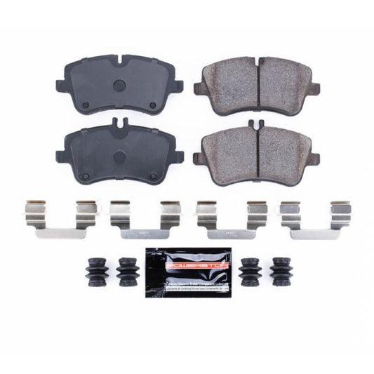 PowerStop Z23 Evolution Sport brake pads with hardware for Mercedes-Benz C230 front brake system, high-performance automotive parts.