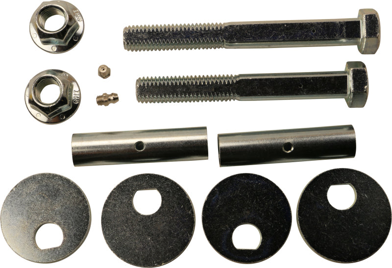 Moog Toyota Tundra front alignment camber kit installed on suspension system, showing the adjustment components for proper wheel alignment.