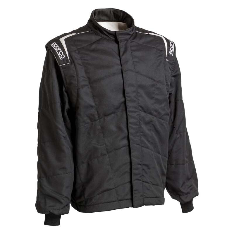 Black Sparco Racing Suit Stint 54 with racing details and branding, designed for motorsport safety and performance.