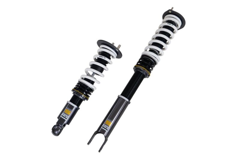 HKS HIPERMAX S coilover kit installed on Nissan BNR34 and BCNR33, showing adjustable suspension components and coilover springs.