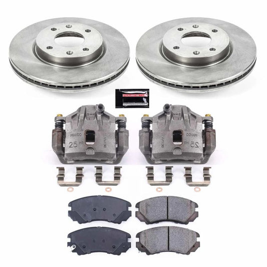 PowerStop OE front brake kit with calipers for 2003-2005 Hyundai Sonata, including brake rotors and calipers.