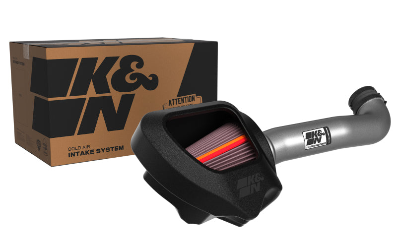 K&N 12-18 Jeep Wrangler NextGen aluminum cold air intake system with sleek filter and intake tubing, designed for engine performance.