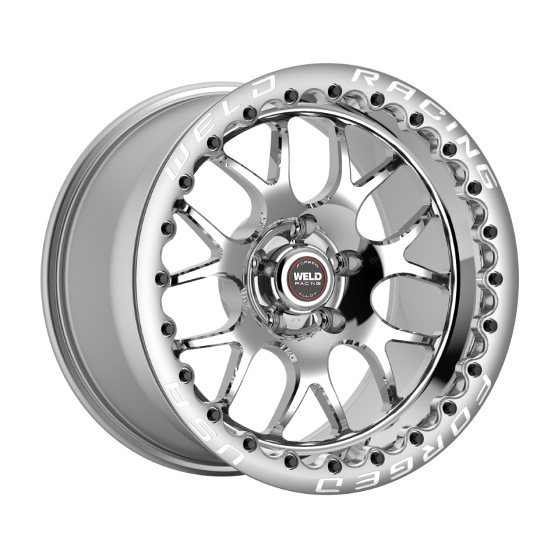 Weld S77 Beadlock 17x10 forged wheel with polished center and shell, 5x114.3 bolt pattern, 3.18 hub bore, and polished finish.