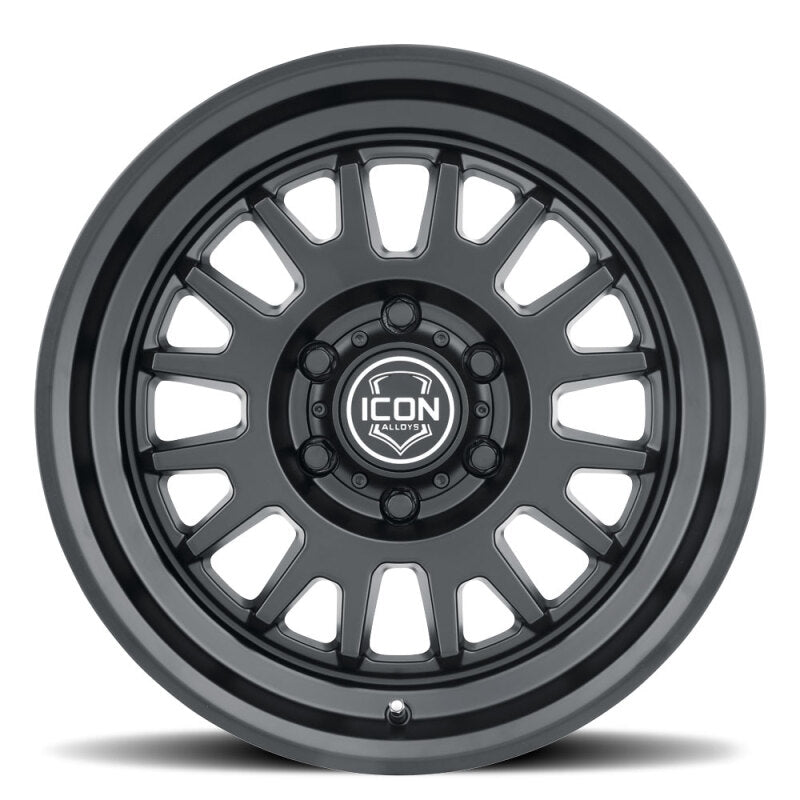 ICON Anza 17x8.5 satin black cast wheel with 6x5.5 bolt pattern, 25mm offset, 5.75-inch backspacing, and 95.1mm hub bore.