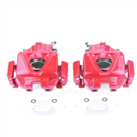 PowerStop front red brake calipers with brackets for BMW 328i (2008-2013), performance brake calipers pair.