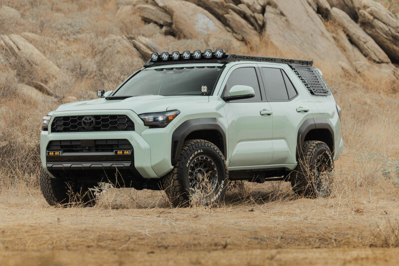 DV8 Offroad Toyota 4Runner exterior window molle panel for DV8 roof rack, driver side, rugged black trim accessory.