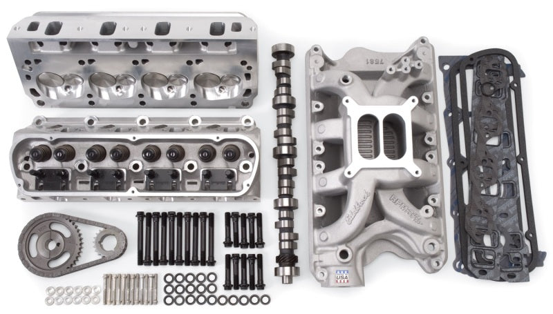 Edelbrock top end kit for Ford 351W with RPM Xtreme heads and roller camshaft, featuring high-performance cylinder heads and components.