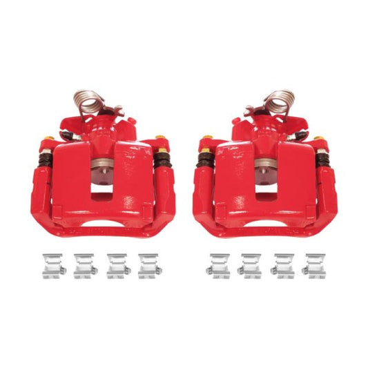 Pair of PowerStop red rear brake calipers with brackets for Ford Explorer 2013-2017, performance brake calipers.