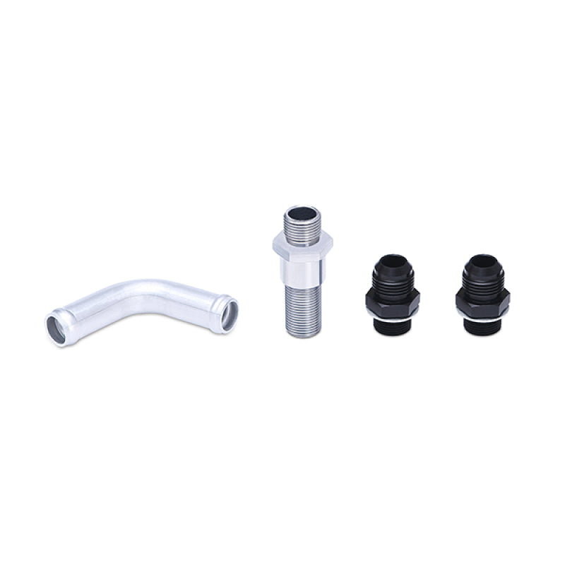 Silver Mishimoto oil cooler kit for 2014-2016 Ford Fiesta ST, featuring thermostatic cooling components and durable construction.