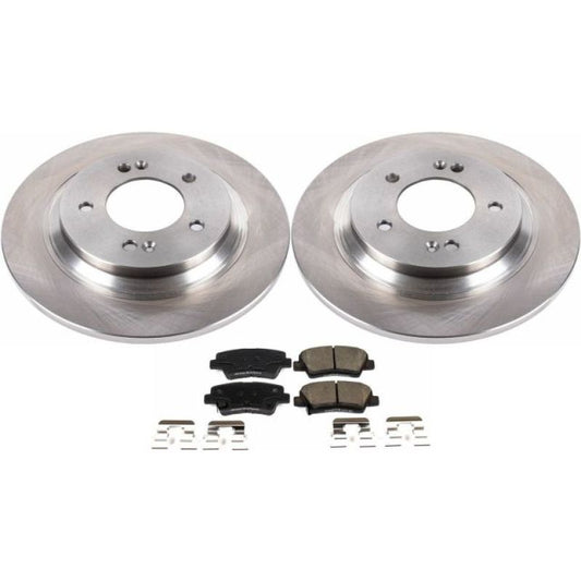 PowerStop rear OE brake kit for 2015 Hyundai Sonata, including brake pads and hardware in a detailed view.