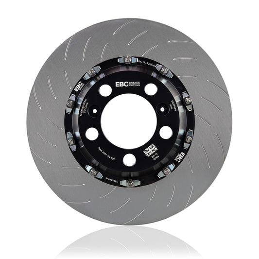 EBC Racing Ford Focus RS 2016+ MK3 front 2-piece floating brake rotors with vented design and black finish.