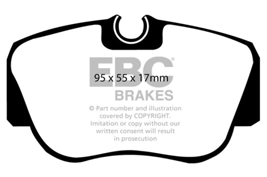 EBC Ultimax2 front brake pads for Mercedes-Benz 190/190E 2.3, OE style, showing the brake pad with metal backing and friction surface.