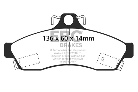 EBC Ultimax2 rear brake pads for Chevrolet Caprice 1992-1996 4.3 police vehicle, OE style brake pads, black and metal components