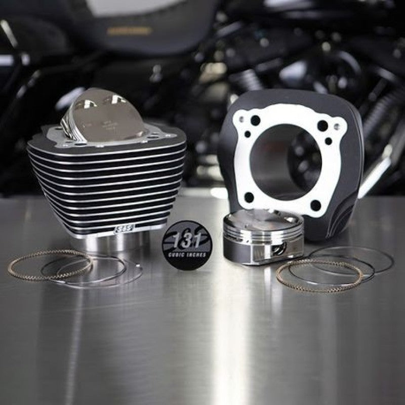 S&S Cycle 2017+ M8 piston set with 4.250in bore and 4-5/8in stroke, wrinkle black finish with highlight for powersports engines