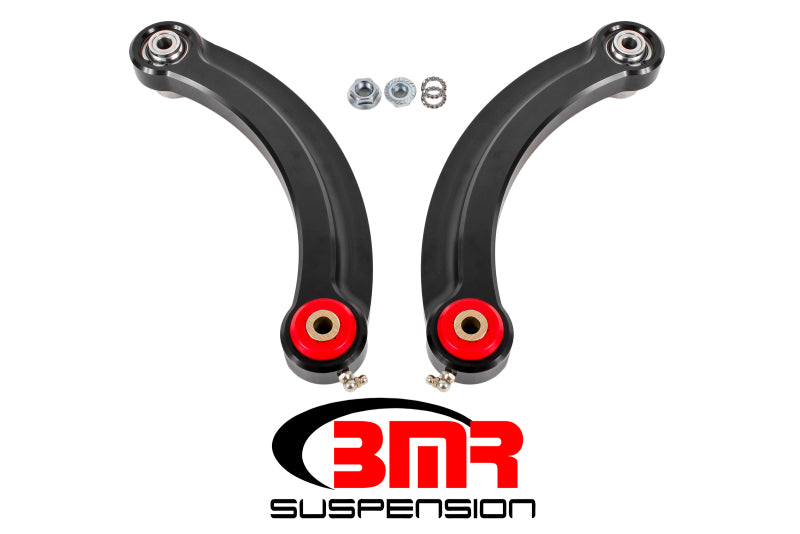 Black BMR Suspension camber link for 2015-2017 S550 Mustang, fixed billet aluminum camber kit with poly and bearing components.