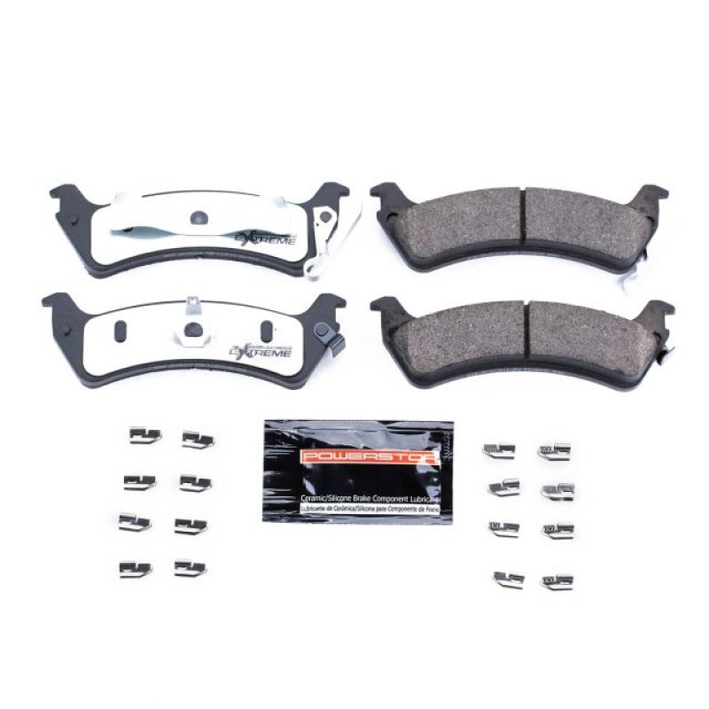 PowerStop Z36 truck and tow rear brake pads for Jeep Grand Cherokee 94-98, with hardware for enhanced performance and stopping power.
