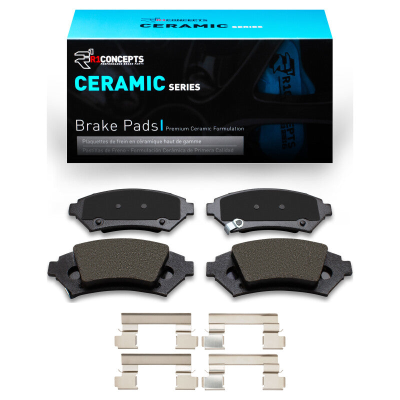 R1 Concepts Buick LeSabre R1 05-05 front ceramic brake pads and hardware kit installed on vehicle.