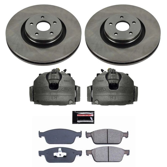 PowerStop OE front brake calipers and Autospecialty kit for 2013-2014 Ford Focus, featuring calipers with hardware.