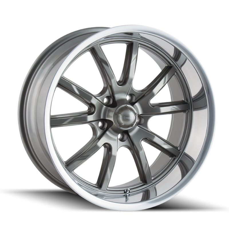 Ridler 650 17x7 cast wheel in gloss grey with polished finish, 5x114.3 bolt pattern, 0mm offset, 83.82mm hub