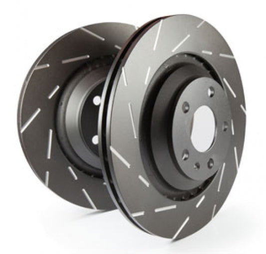 EBC slotted rear brake rotors for Audi A8 Quattro 2011-2013, showing the slotted surface and metal construction.