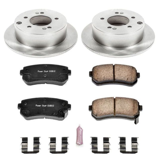 PowerStop OE rear brake kit for Kia Forte 2010-2013, including brake pads and rotors, designed for reliable stopping performance.