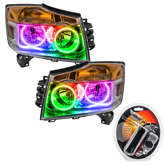 Oracle Lighting ColorSHIFT headlights for 2008-2015 Nissan Armada, SMD LED headlight assembly with vibrant color-changing features.
