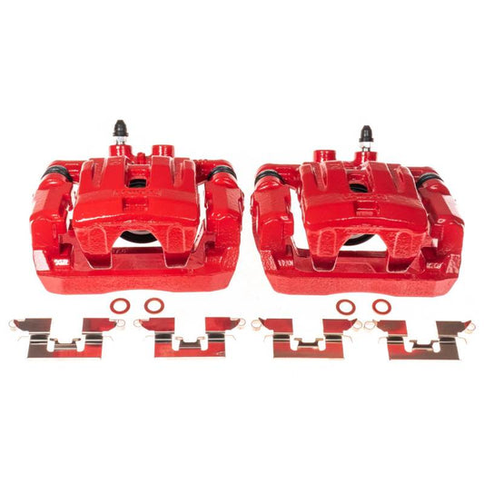 PowerStop rear red brake calipers with brackets for Ford Edge 2007-2010, performance brake calipers pair, close-up view