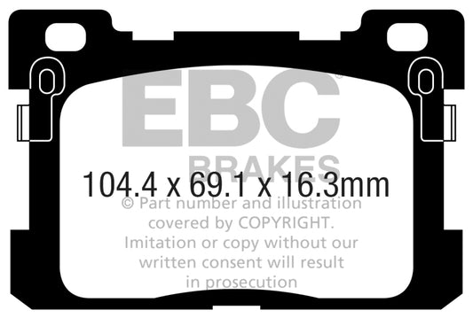 EBC Genesis G90 5.0L Ultimax2 rear brake pads with OE design for Genesis G90 2017+ model, shown in the image.
