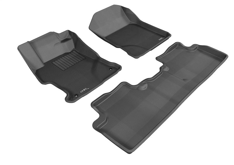 3D MAXpider Kagu black rubber floor mats set for 2012-2013 Honda Civic Sedan, full interior protection with textured surface.