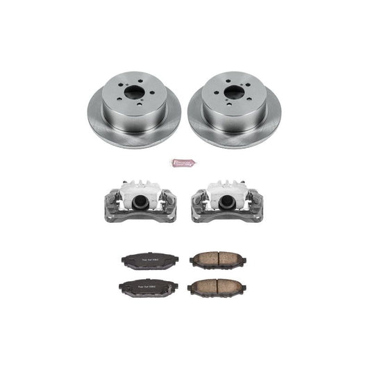 PowerStop OE rear brake kit with calipers for 2006-2009 Subaru Legacy, includes brake rotors and hardware.