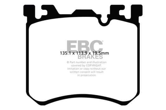 EBC red performance front brake pads for BMW X5M 4.4 Twin Turbo, designed for high-performance braking.