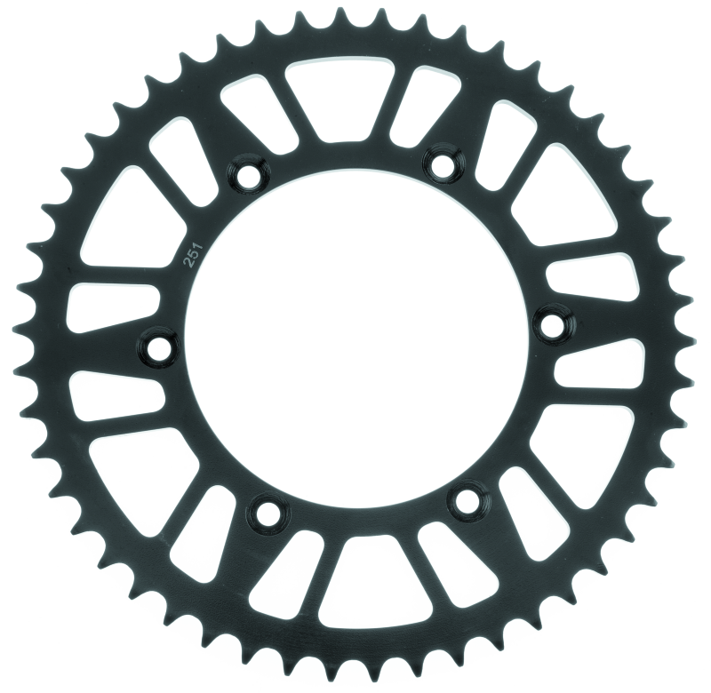 BikeMaster Honda Yamaha rear steel sprocket, 520 50T, black, with evenly spaced teeth and durable metal construction.