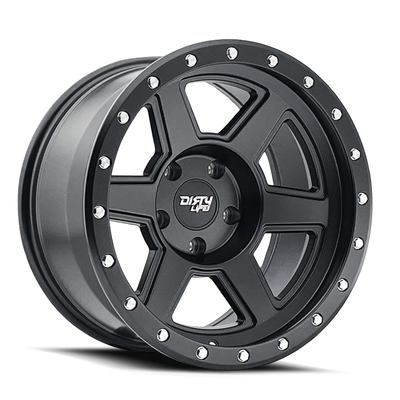 Dirty Life Compound 9315 20x9 matte black cast wheel with 6-135 bolt pattern, -12mm offset, 87.1mm hub for off-road vehicles.