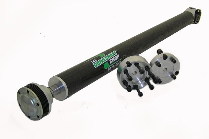 Hyundai Genesis Coupe 3.8L 6-speed carbon fiber CV driveshaft from Driveshaft Shop, showing the sleek black shaft with carbon fiber weave.