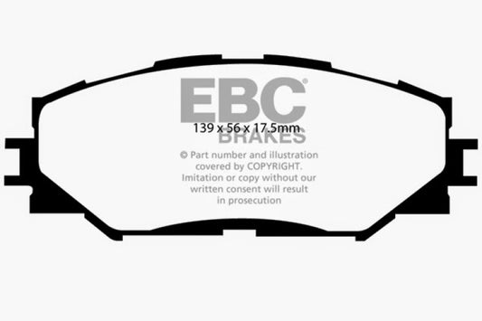 EBC Greenstuff front brake pads for Lexus HS250h 2.4 hybrid, performance brake pads with green friction material.