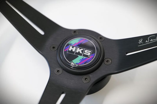 HKS Nardi Sports 34-inch deep steering wheel with ergonomic grip and sporty design for enhanced driving experience.