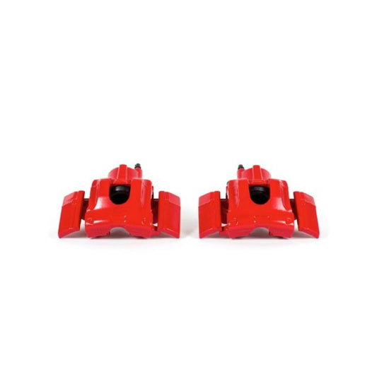 Pair of PowerStop rear red brake calipers with brackets for 2007-2017 Ford Expedition, performance brake components.