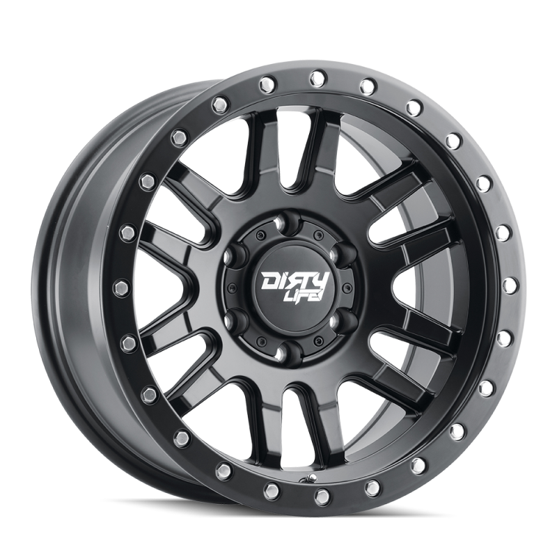 Dirty Life Canyon Pro 17x9 matte black cast wheel with 5x127 bolt pattern, -12mm offset, 71.5mm hub, not beadlock.