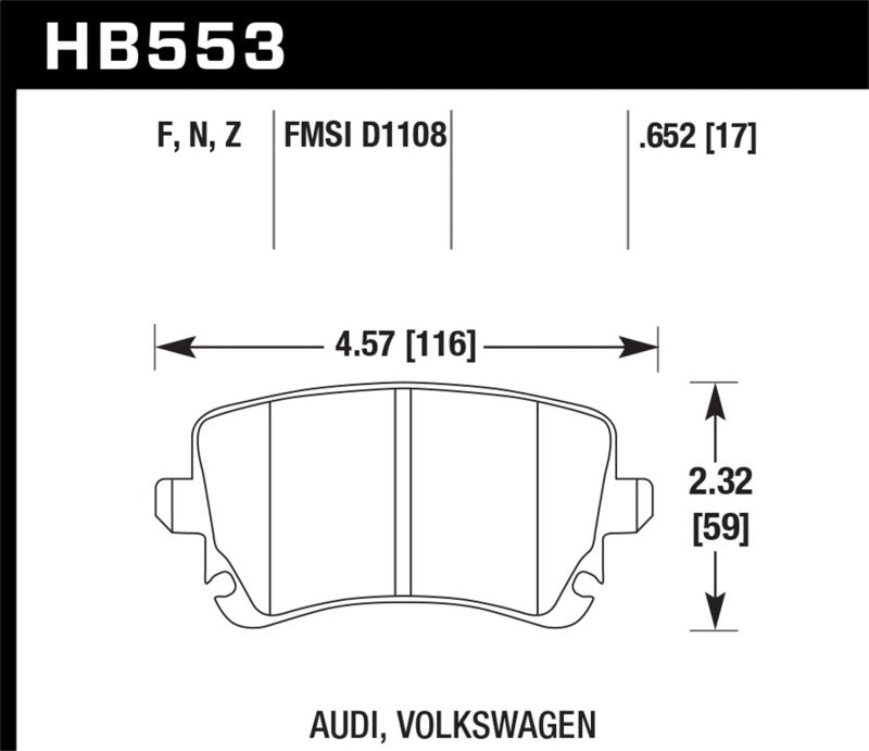 Hawk Performance ceramic street brake pads showing black brake pad with metal backing plate for performance vehicle braking.