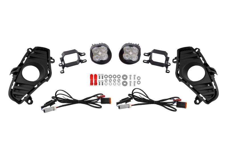 Diode Dynamics 22-25 Toyota RAV4 SS3 LED fog lights kit with black housing and clear lenses, installed on vehicle front bumper.